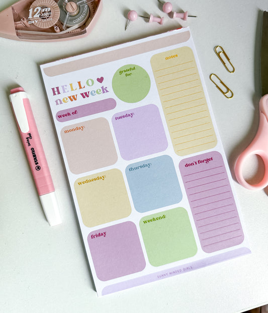 Hello New Week Undated Weekly Planner Notepad