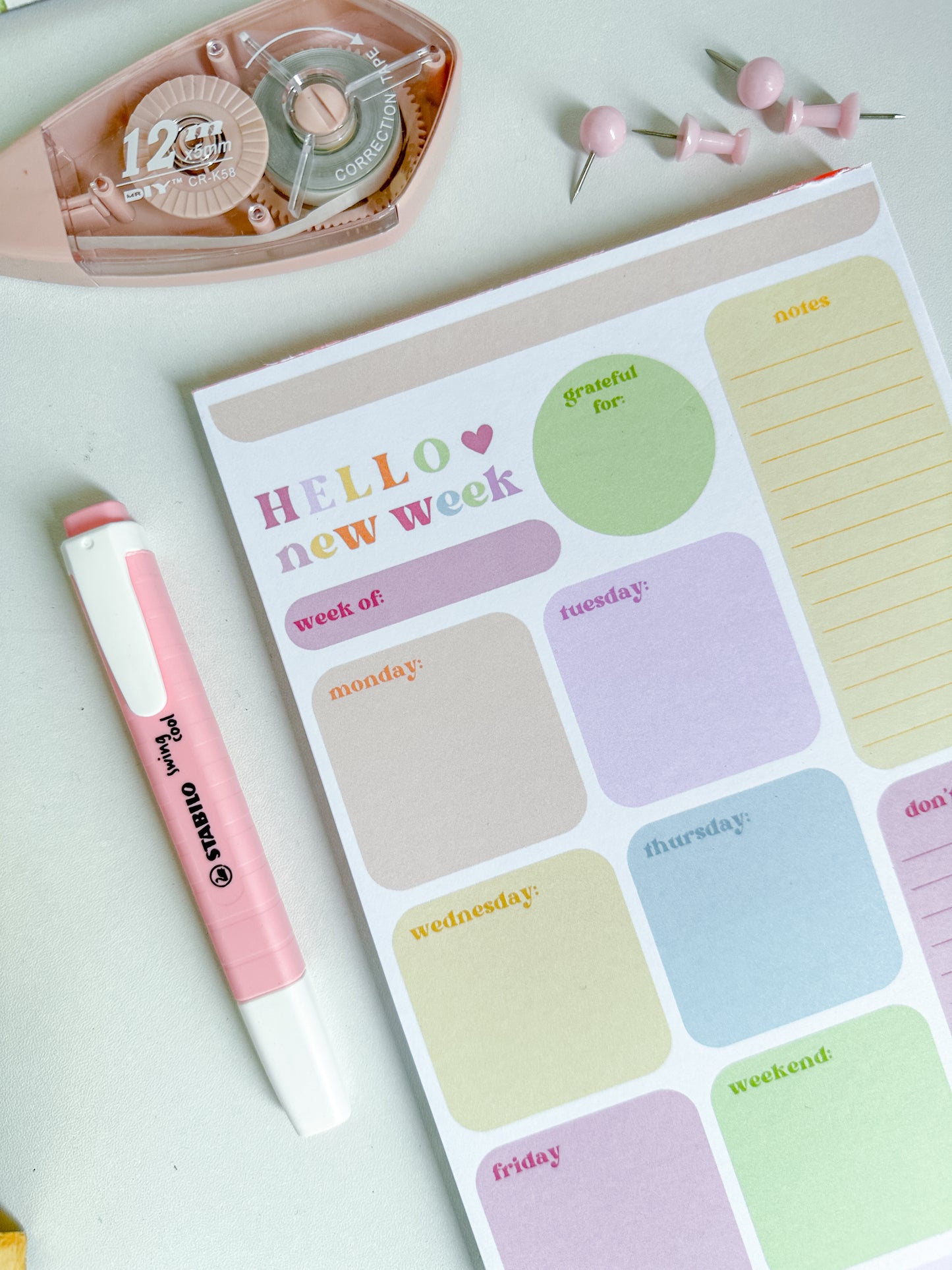 Hello New Week Undated Weekly Planner Notepad